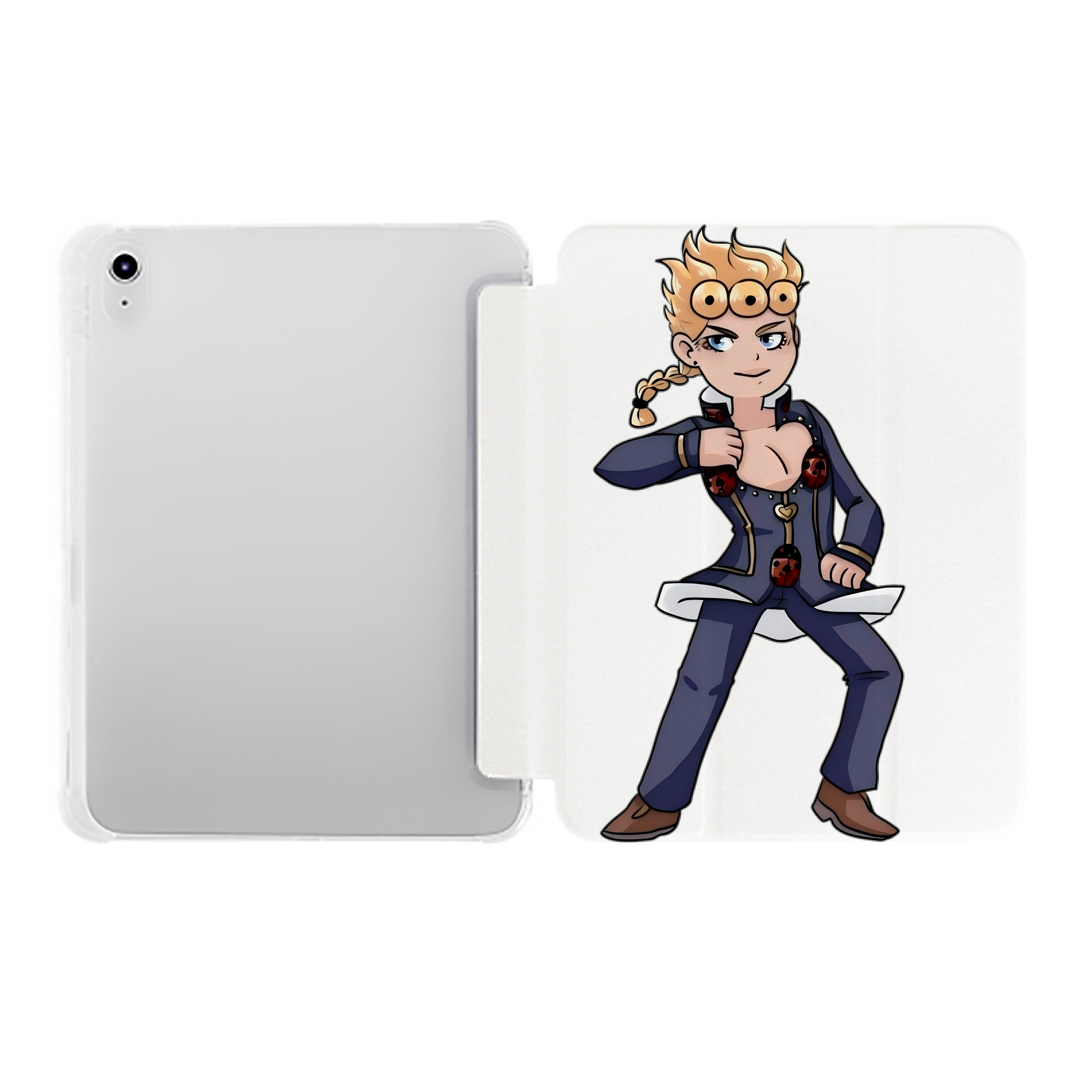 （画像用） ジョジョの奇妙な冒険 ジョルノ?ジョバァーナ JoJo's Bizarre Adventure Giorno Giovanna IPad ケース ペン収納付き 三つ折りスタンド PUレザー×シリコン 対応機種9.5/10.5/10.9インチ